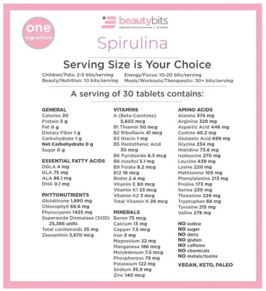 BEAUTYbits spirulina tablets.