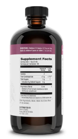 Norm’s Farm elderberry extract bottle for immune support.