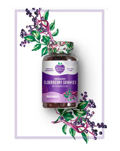 All Things Elderberry Gummies with Vitamin C and Zinc 60 ct bottle of immune support elderberry supplement gummies