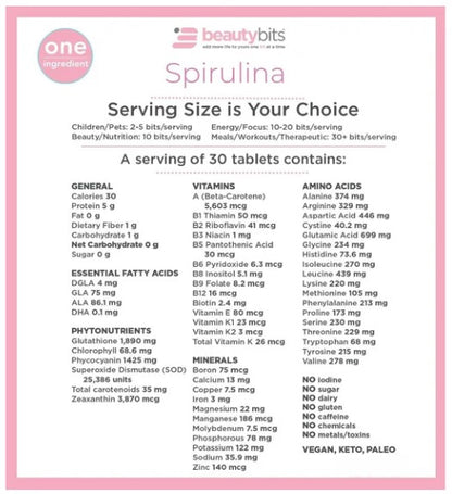 BEAUTYbits spirulina tablets.