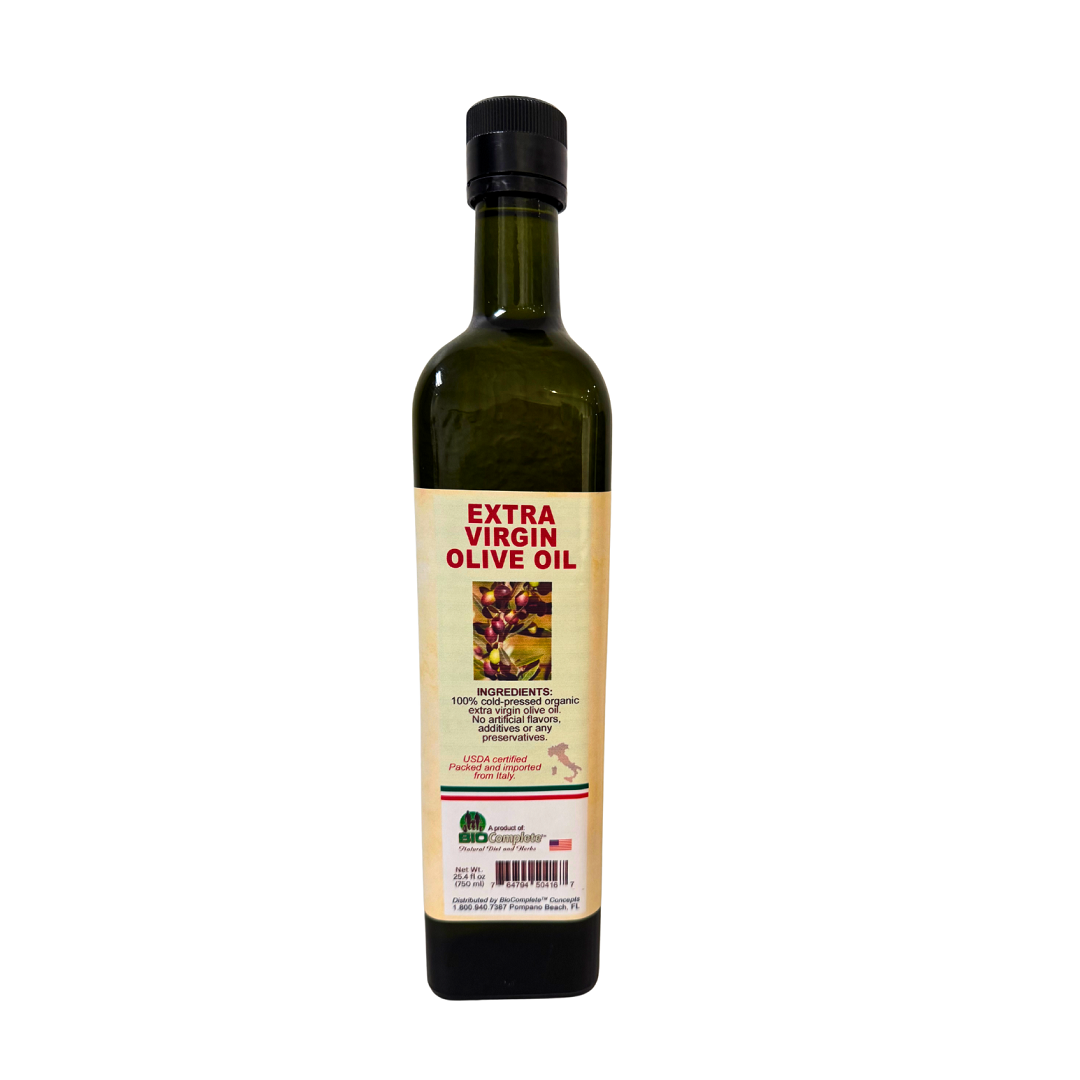 Extra Virgin Olive Oil bottle with black cap and front label