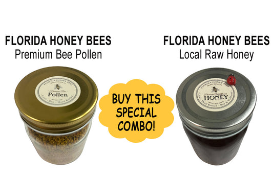 Florida Honey Bees Raw Honey and Bee Pollen Combo natural immune-boosting honey jar and bee pollen granules