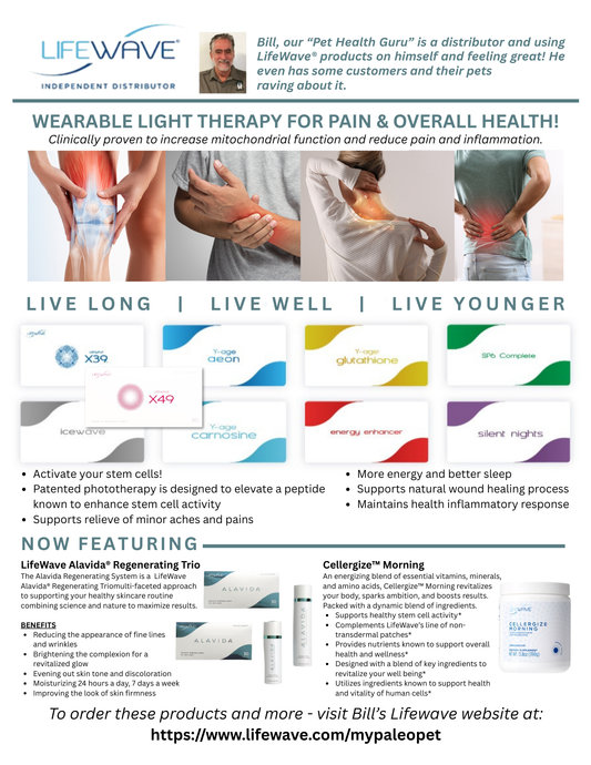 Advertisement for LifeWave wearable light therapy products with images of people using the device and text about health benefits.