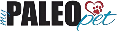 The My Paleo Pet logo featuring the brand name "Paleo Pet" with a red heart symbol, designed in black and blue text.