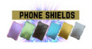 Phone shields in various colors displayed on a white background.