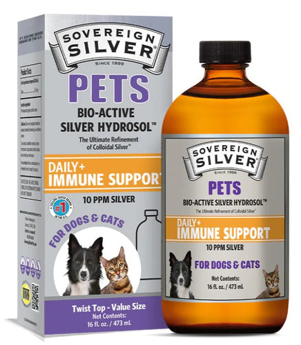 Natural silver-based immune support supplement for pets with convenient twist top packaging