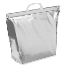 Load image into Gallery viewer, A silver thermal hot/cold food storage bag with snap-lock handles.